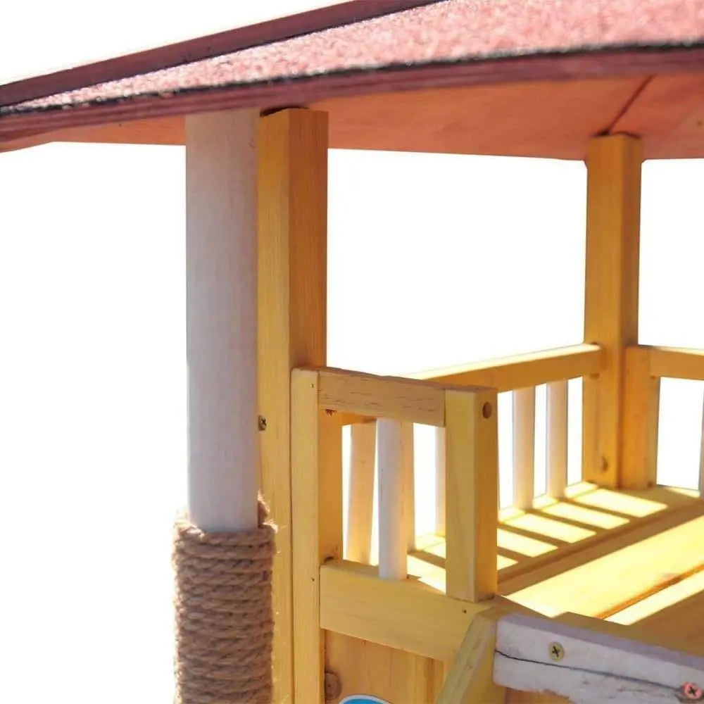 Waterproof Wooden 2 - Story Cat and Dog House with Ladder for Extra Activity Space