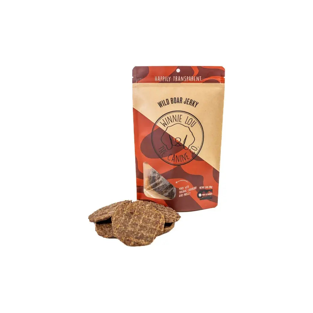 Winnie Lou Premium Free - range and Antibiotic - free Wild Boar Jerky Dog Treats, 4 - ounce Package