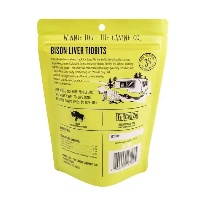 Winnie Lou Premium All - Natural Grass - Fed Bison Liver Freeze - Dried Tidbits Dog Treats, 2 Ounce Pack