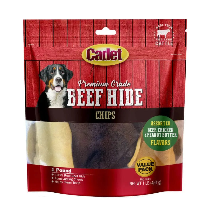 Cadet Premium Quality Beef Hide Chew Chips for Dogs - 1 Pound Bag of Delicious Canine Treats