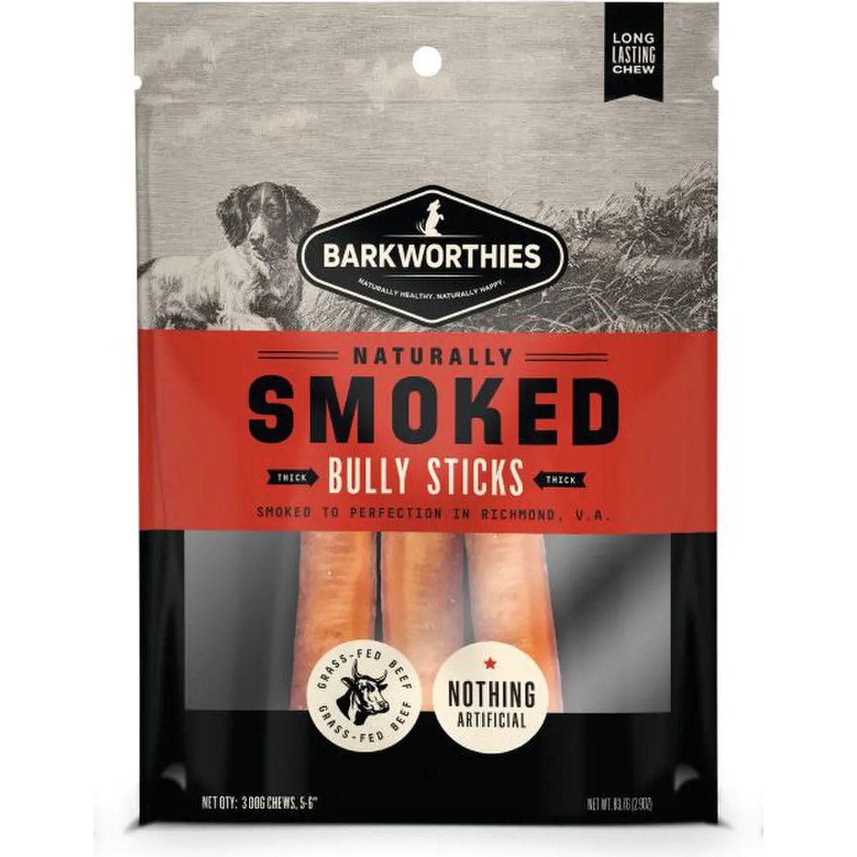 Barkworthies 3-Pack of 6-Inch Smoked Bully Dog Treats