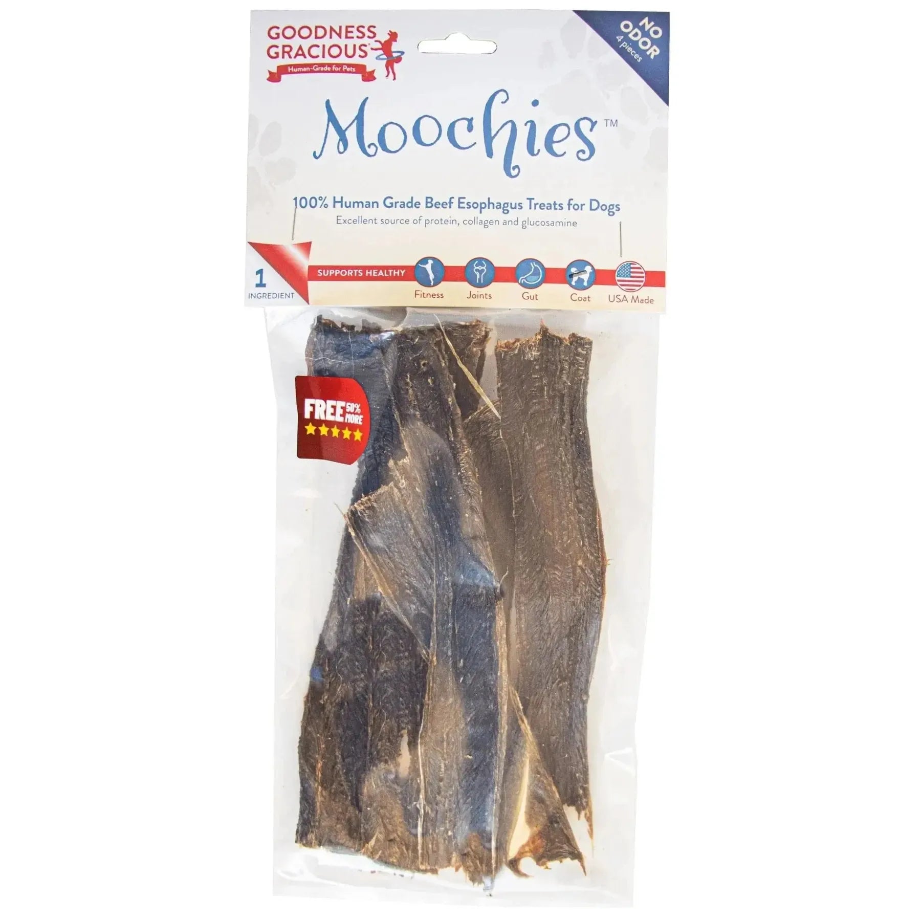 Goodness Gracious Moochies 4-Pack Human-Grade Grass-Fed Beef Esophagus Dog Treats