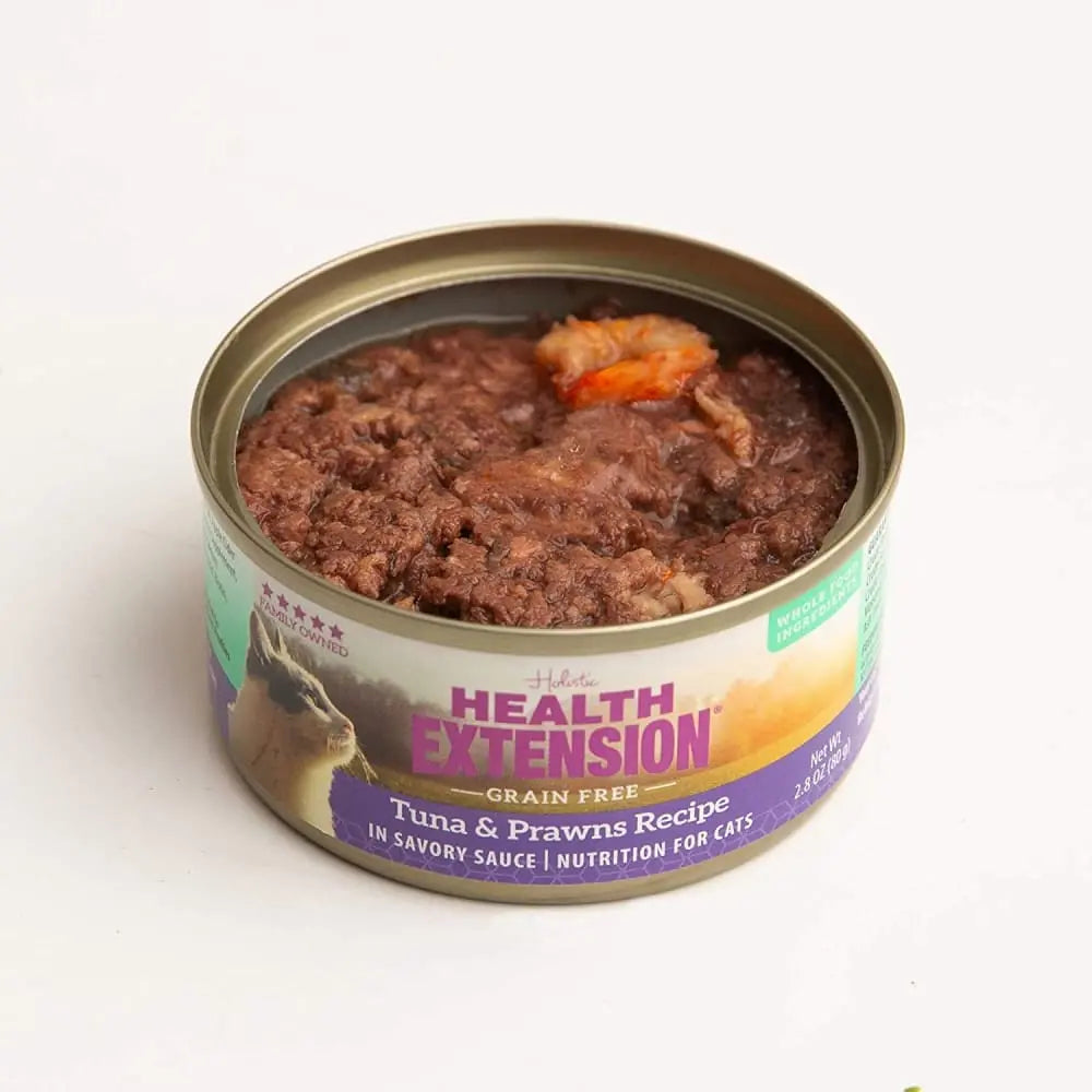 Health Extension Premium Grain-Free Canned Cat Food with Tuna and Ocean Prawns, 24 Cans of 2.8 oz Each