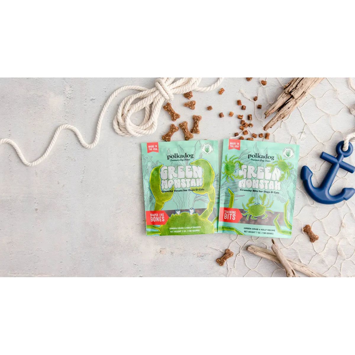 Polkadog Green Monstah Bone - Shaped Crunchy Treats for Dogs and Cats