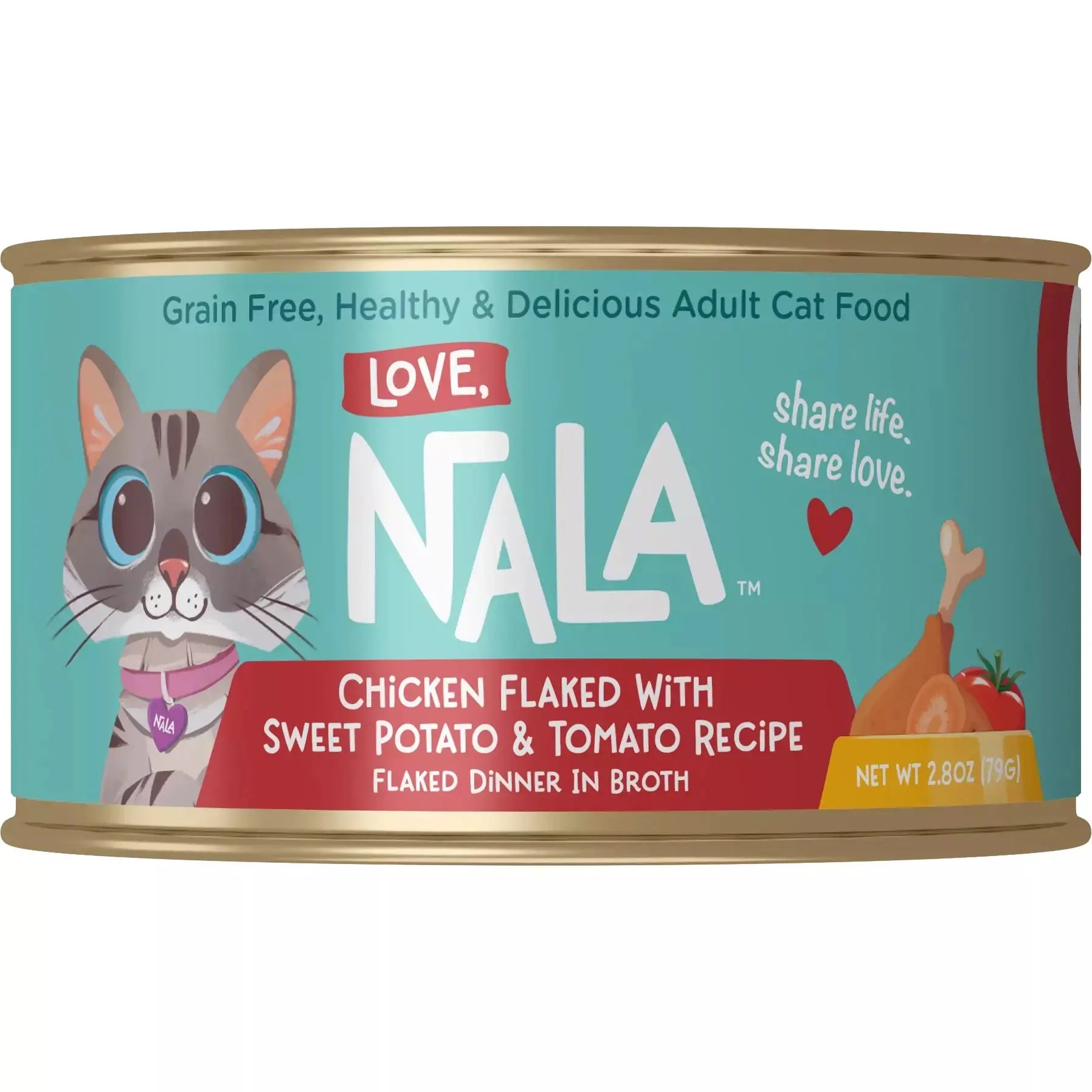 Love, Nala Premium Canned Cat Food - 2.8oz Case of 12 with Chicken Flaked, Sweet Potato & Tomato Recipe in Broth