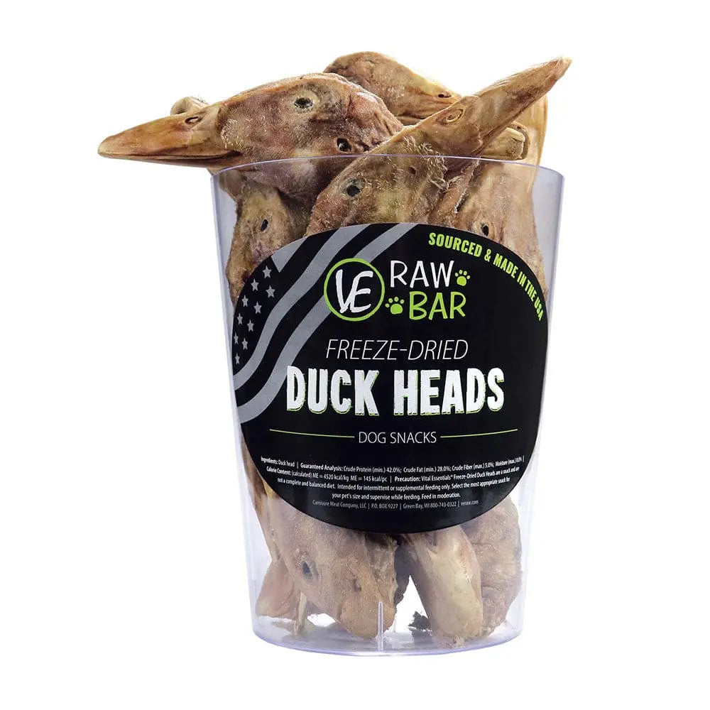 Vital Essentials® High - Quality Raw Bar Freeze - Dried Duck Heads as Premium Dog Treats, 20 Pieces per Bag