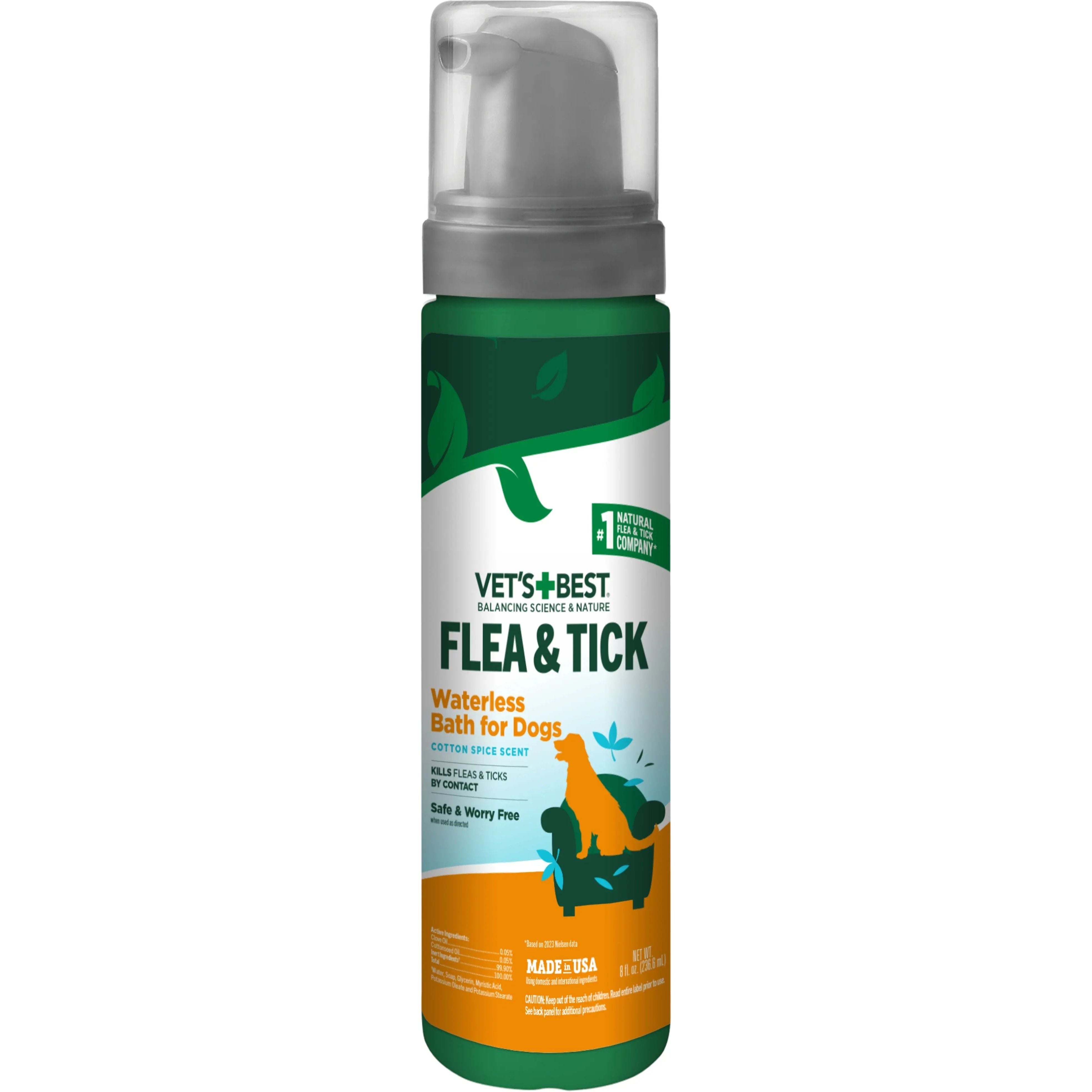 Vet's Best High - Quality Flea & Tick Repellent Waterless Bath with Refreshing Cotton Spice Scent for Dogs