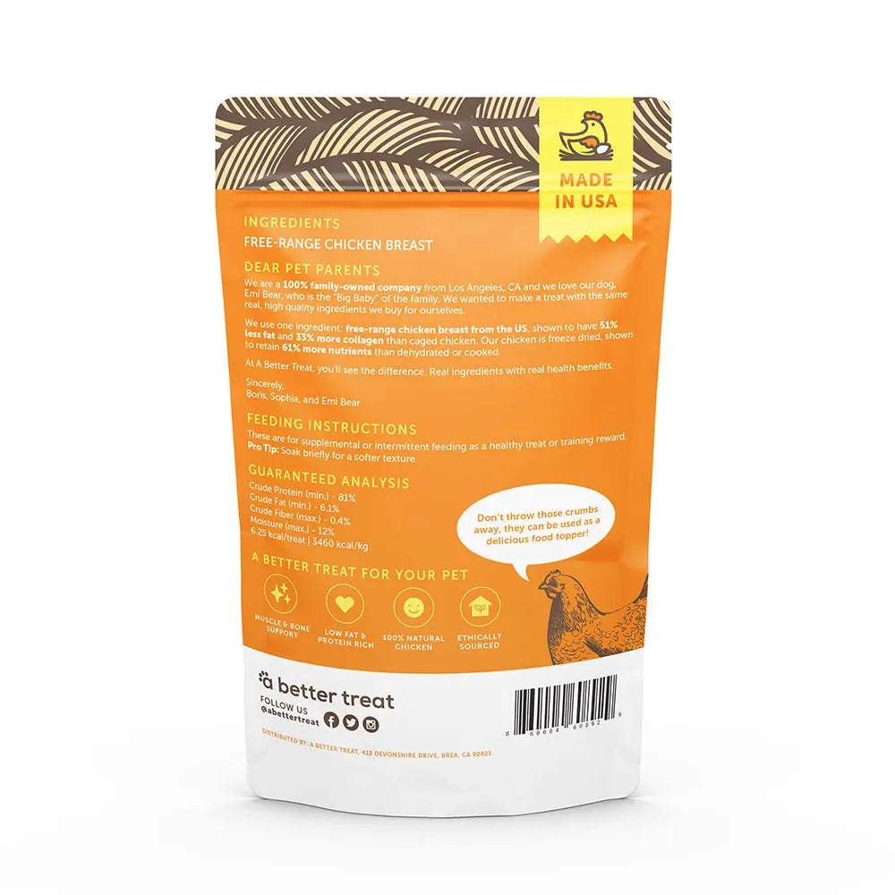 Premium Freeze - Dried Dog and Cat Treats Made from 100% Free - Range Chicken Breast, 3 oz
