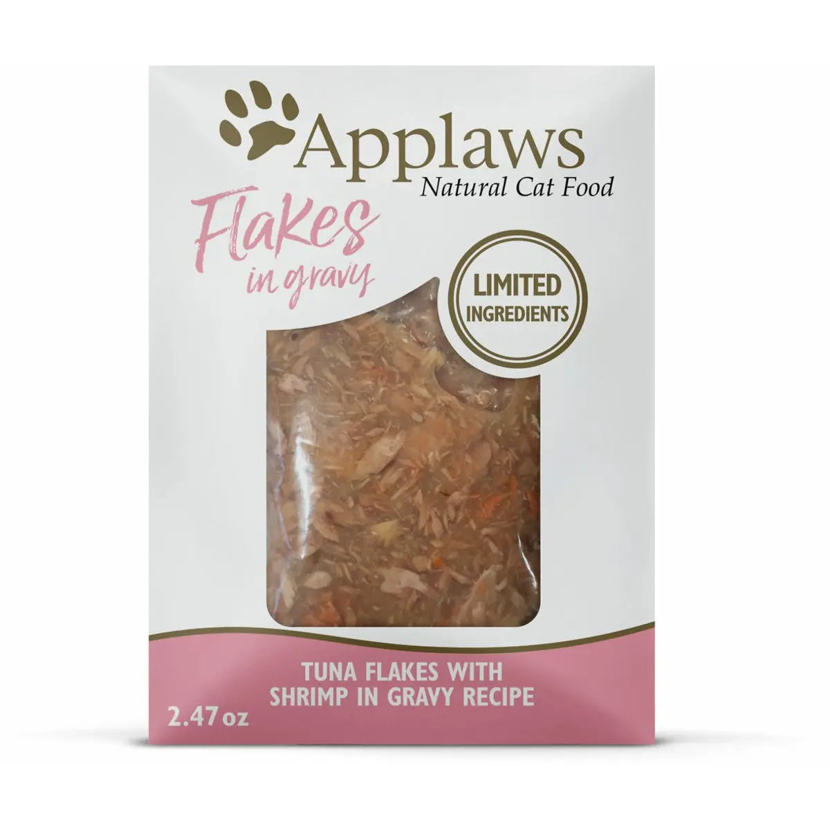 Applaws Natural Wet Cat Food: Tuna Flakes with Shrimp in Gravy, 2.47oz Pouch, 12-Pack