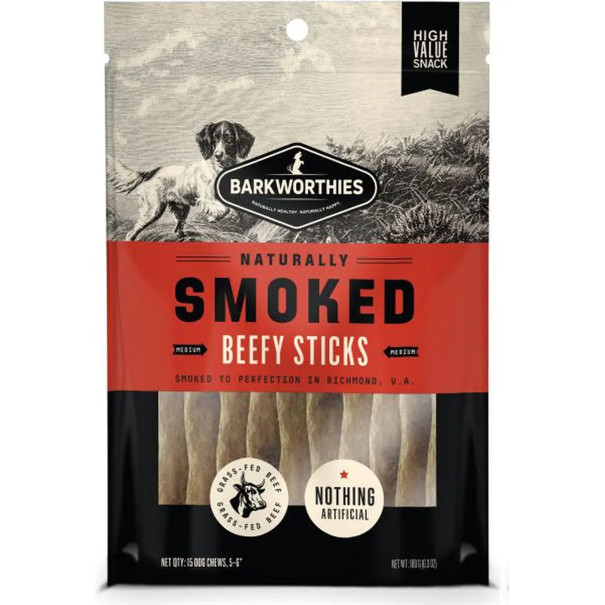 Barkworthies 15-Pack Naturally Smoked Beef Stick Dog Treats