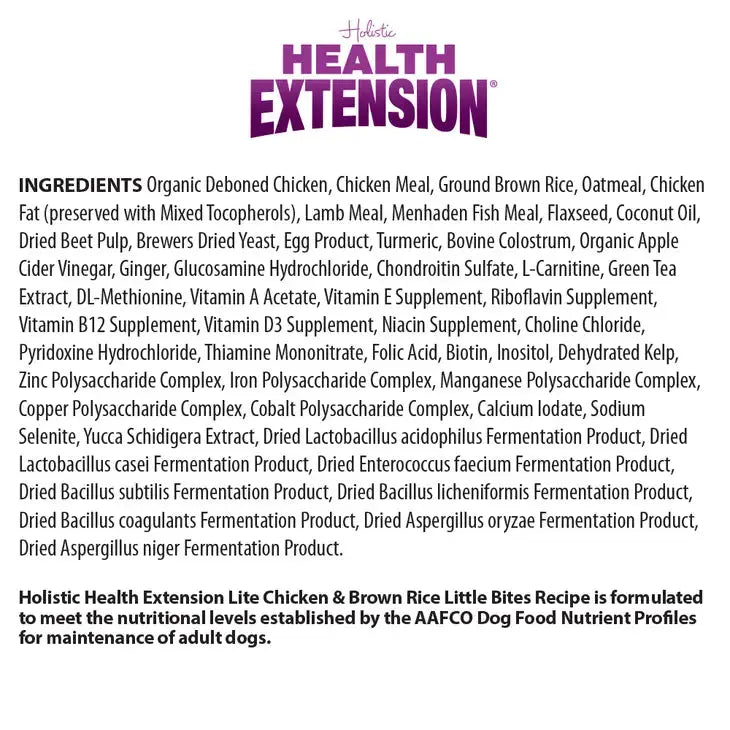 Health Extension Small Bites Lite Chicken and Brown Rice Formula Dry Dog Food for Overweight, Spayed, Neutered or Senior Dogs