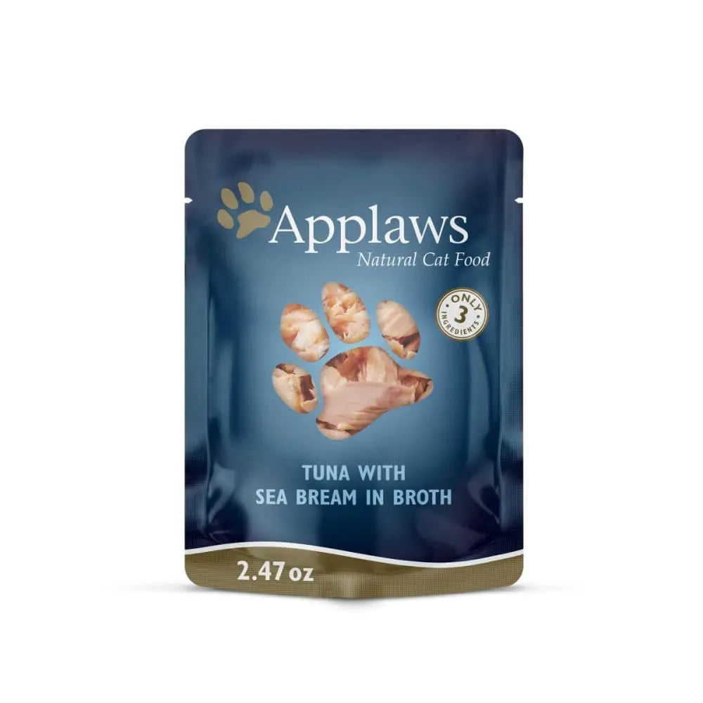 Applaws Premium Natural Wet Cat Food - 12 Pack of 2.47oz Pouches of Tuna Fillet Combined with Sea Bream in Savory Broth