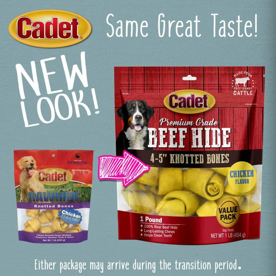 Cadet Premium Beef Hide Knotted Dog Chews, 4 - 5 Inches Long, 1 Pound Pack for Canine Enjoyment