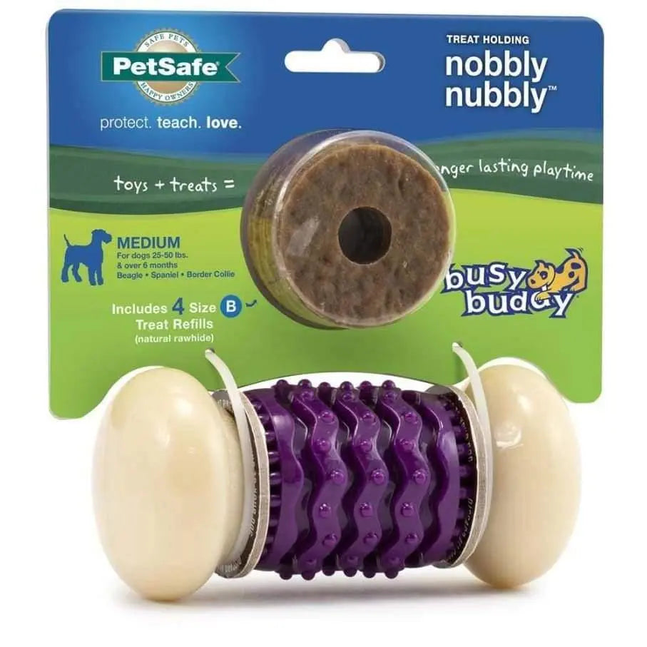 Busy Buddy Purple and White Nobbly Nubbly Durable Dog Chew Toy