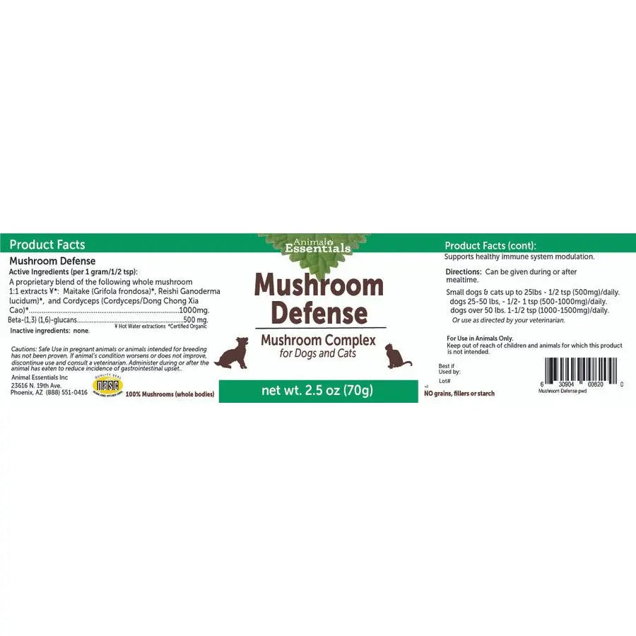 Animal Essentials Premium Mushroom Defense Vitamin Supplement for Cats and Dogs