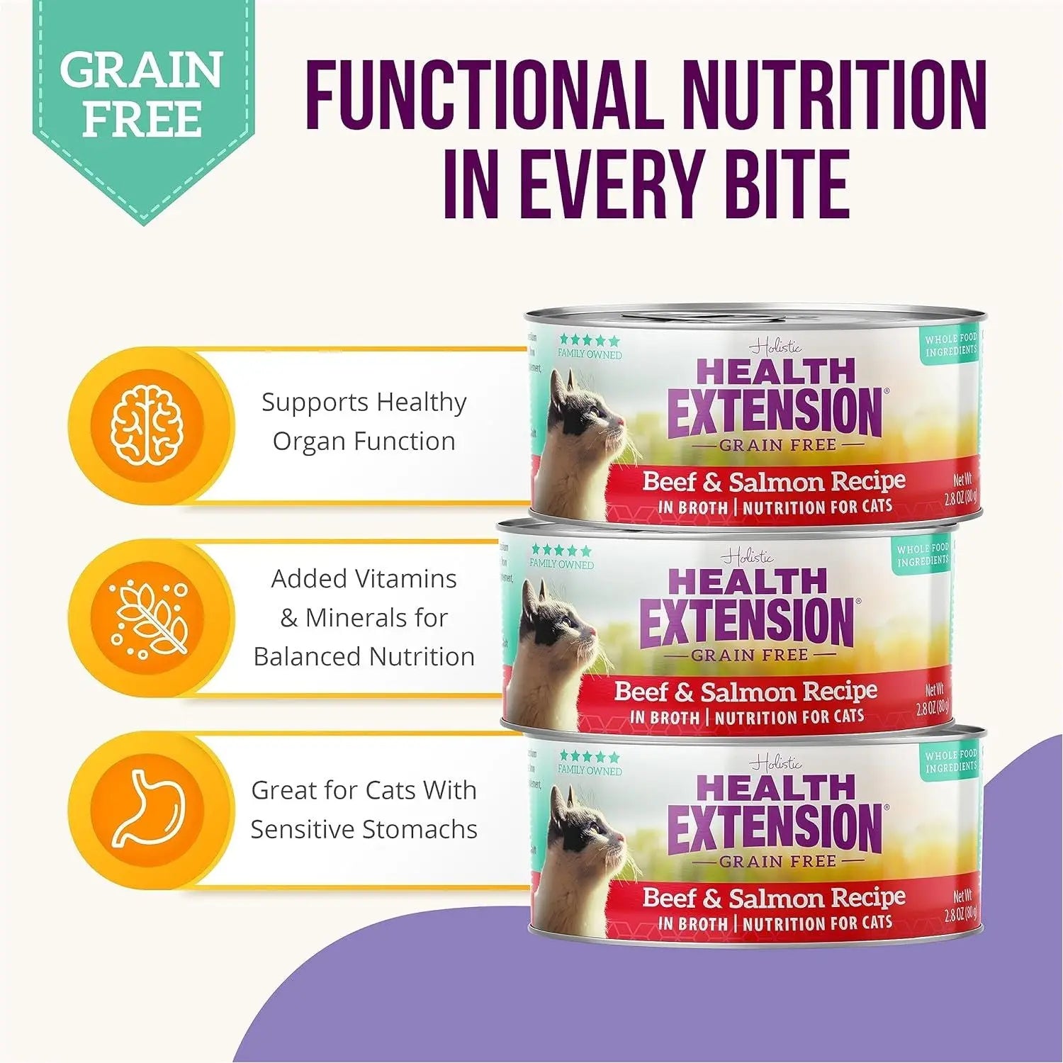 Health Extension 24-Pack 2.8 oz Grain-Free Wet Cat Food with Beef & Salmon