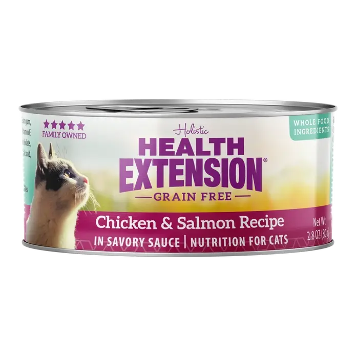 Health Extension Premium Grain-Free Canned Cat Food with Chicken and Salmon - 24 Cans, Each 2.8 oz