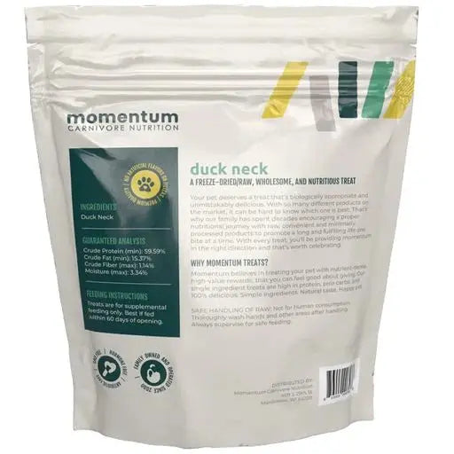 Momentum Carnivore Nutrition Premium Freeze - Dried Raw Duck Necks Dog Treats, 3 - Ounce Pack