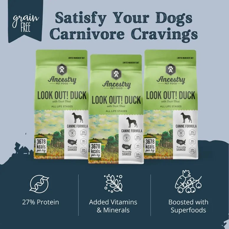 Ancestry Premium Dry Kibble Dog Food with Duck Meal and Potato Formula for Dogs with Food Sensitivities