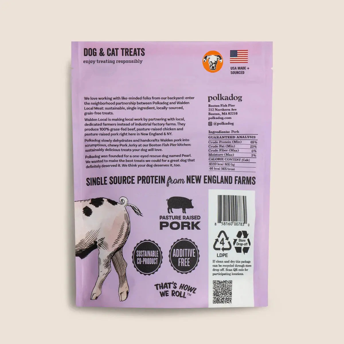 Polkadog Branded Pouch of Delectable Pork Jerky Dog Treats