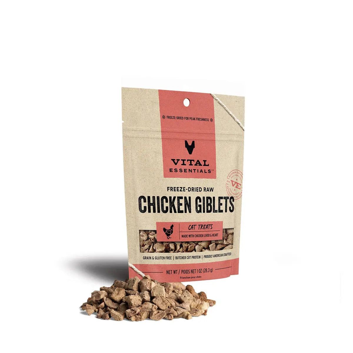 Vital Essentials® Premium Freeze-Dried Chicken Giblets Treats for Cats, 1 Ounce Package
