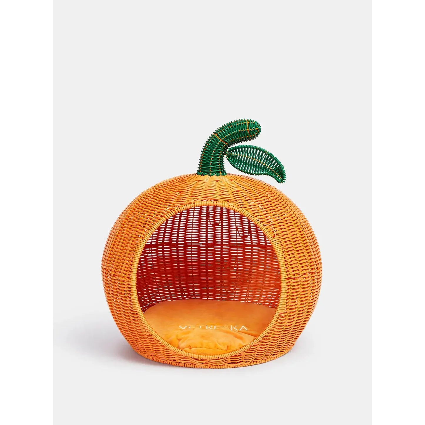 Vibrant Vetreska Tangerine Handcrafted PE Rattan Pet Bed with Washable Cushion