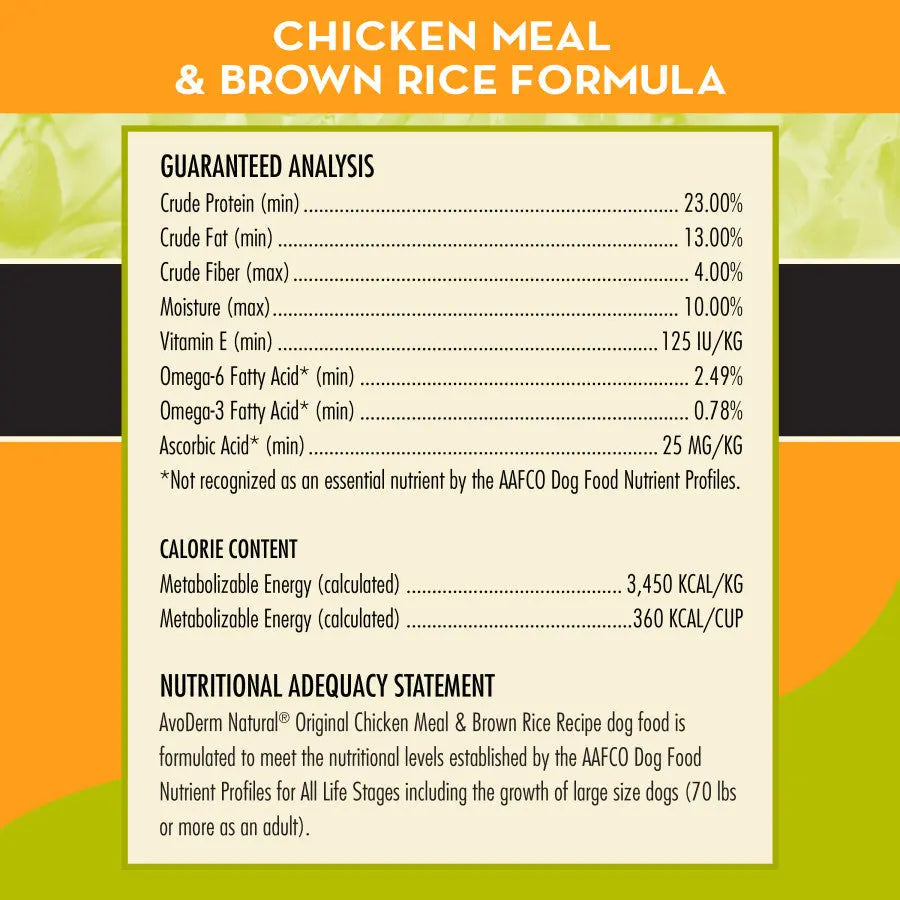 AvoDerm Premium Natural Dry Dog Food with Chicken Meal and Brown Rice