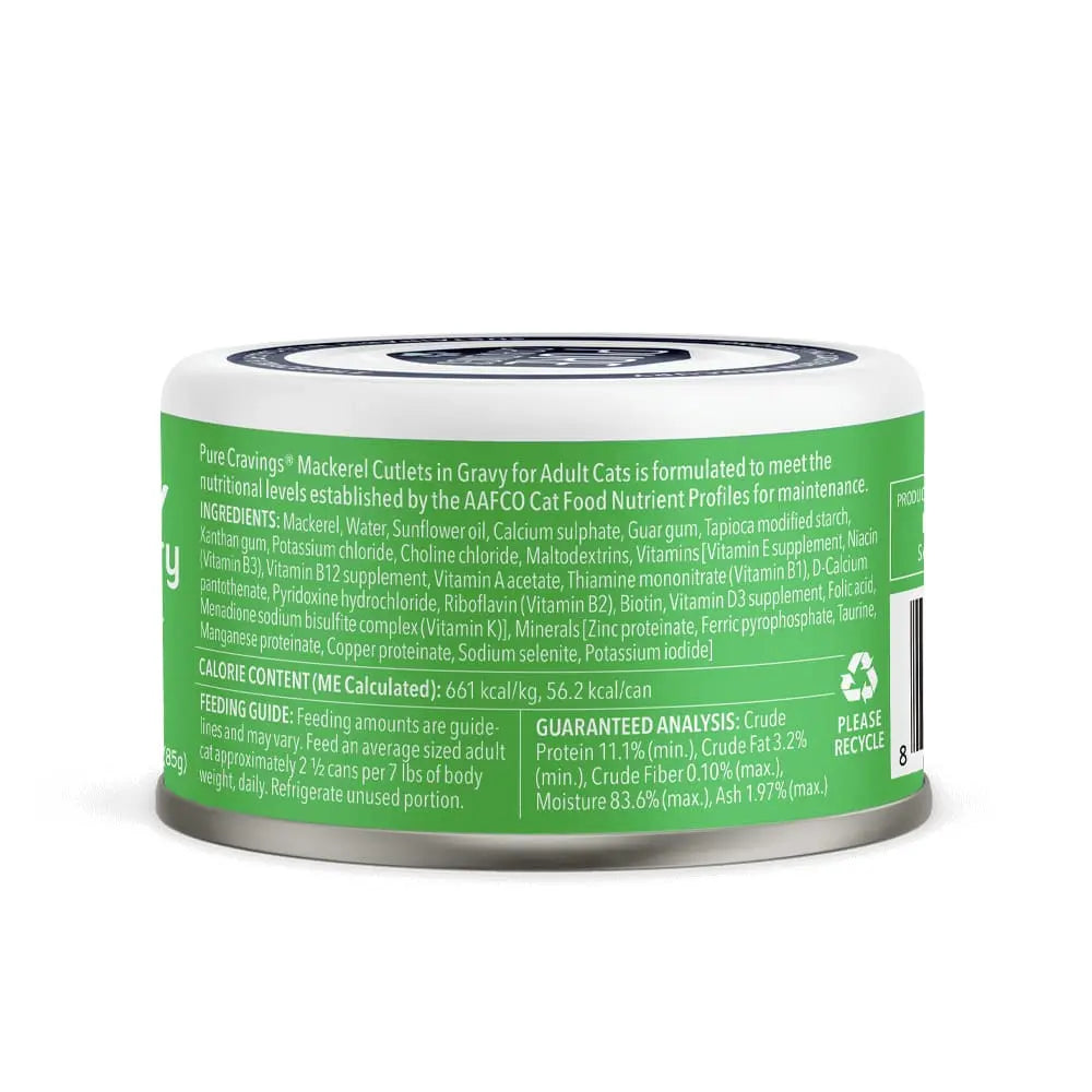 Pure Cravings - An Innovative New Brand of Wet Cat Food with Wild Mackerel Cutlets in Gravy