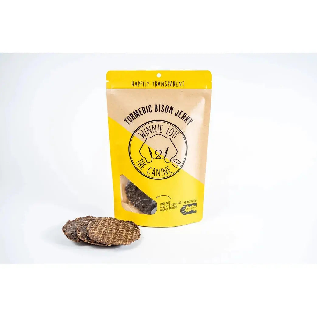 Winnie Lou Premium Turmeric - Infused Bison Jerky Dog Treats, 2.5 Ounce Package