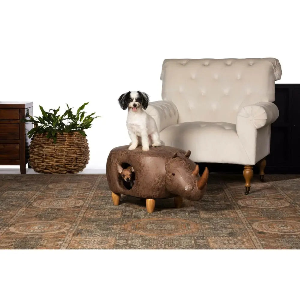Prevue Pet Products Luxury Brown Faux - Leather Rhinoceros - Shaped Ottoman