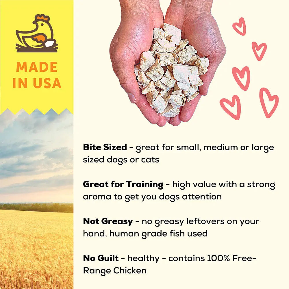 Premium Freeze - Dried Dog and Cat Treats Made from 100% Free - Range Chicken Breast, 3 oz