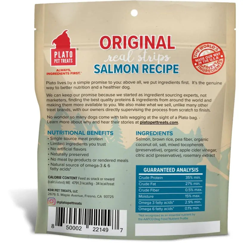Plato's Authentic Original Salmon Real Strips - Premium Dog Treats