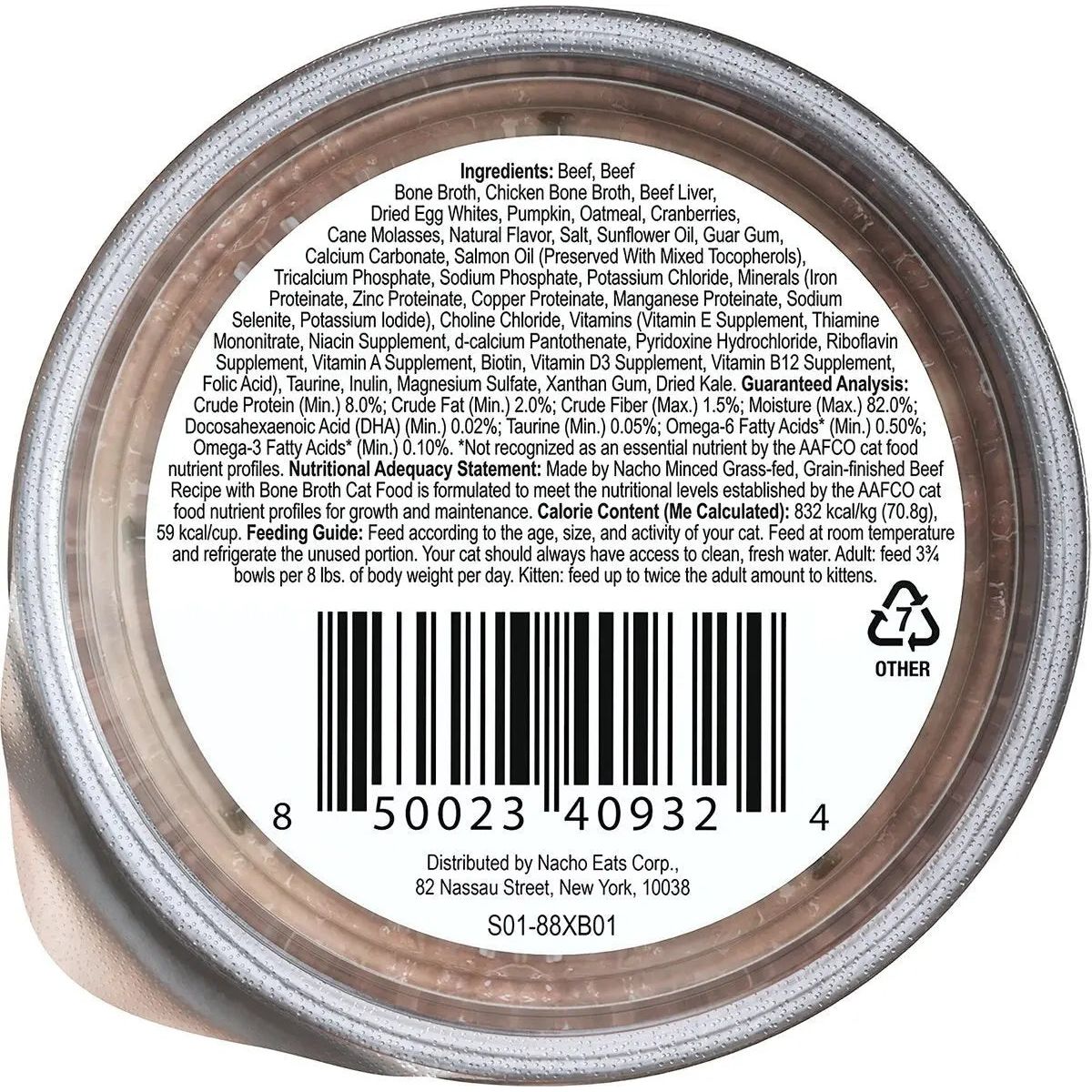 High - Quality Grass - Fed and Grain - Finished Minced Beef Recipe with Nutritious Bone Broth Wet Cat Food Made by Nacho