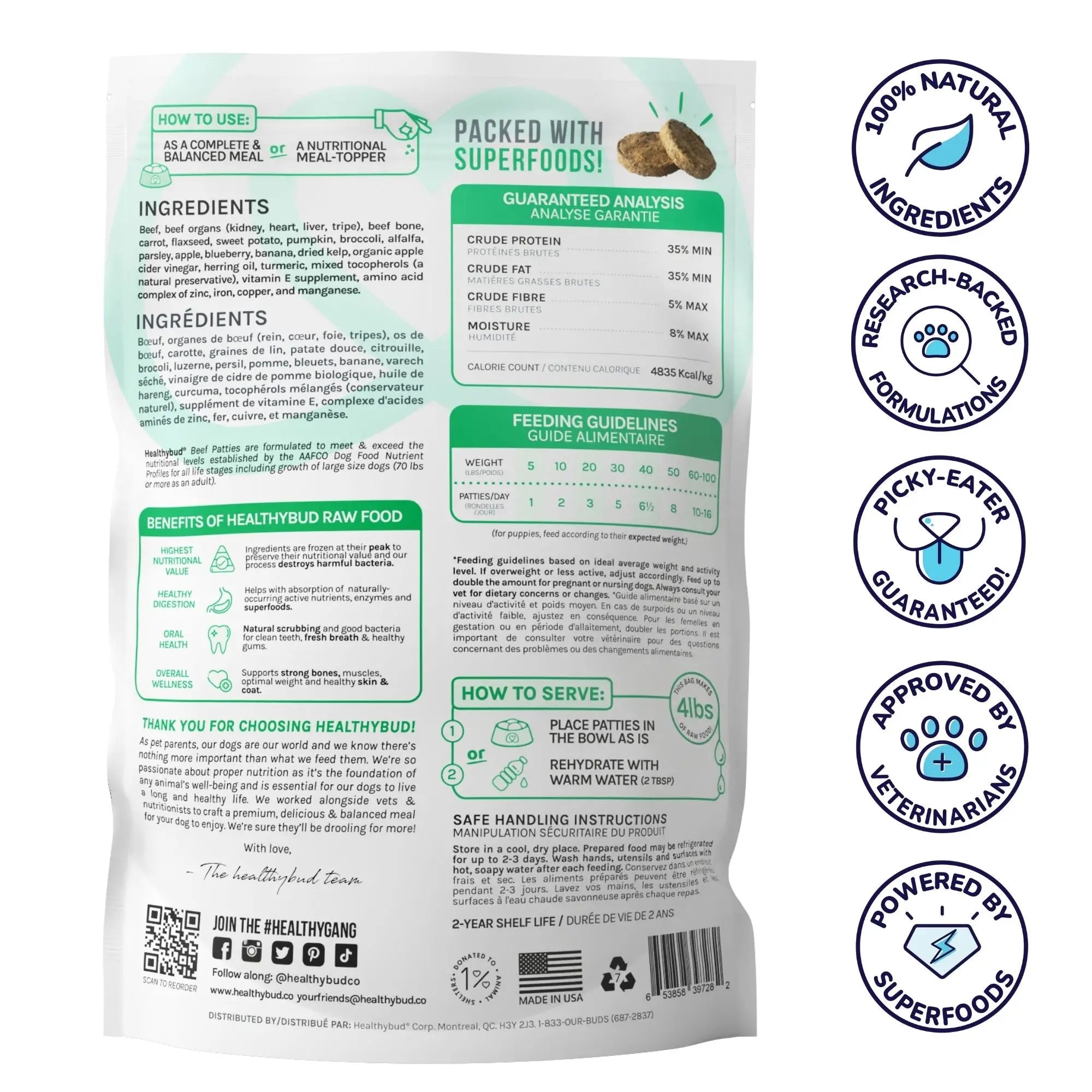 Healthybud Premium Freeze-Dried Beef Meal Patties Dog Food - 14 Ounce Package