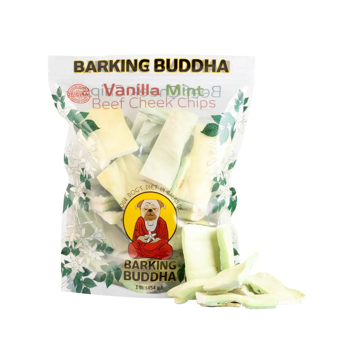 Barking Buddha 1 lb. Value Bag of Vanilla Mint Flavored Beef Cheek Chips for Small Dogs