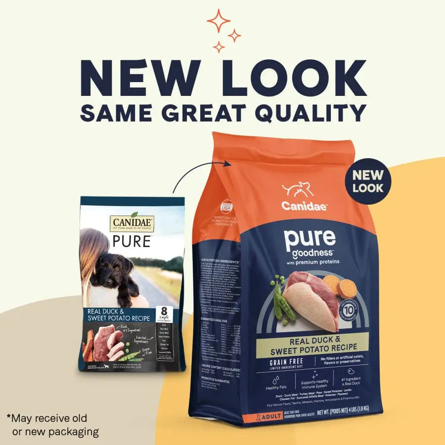 CANIDAE PURE Premium Grain - Free Dry Dog Food with Real Duck & Sweet Potato Recipe, One of the Top - Rated Dog Food Brands