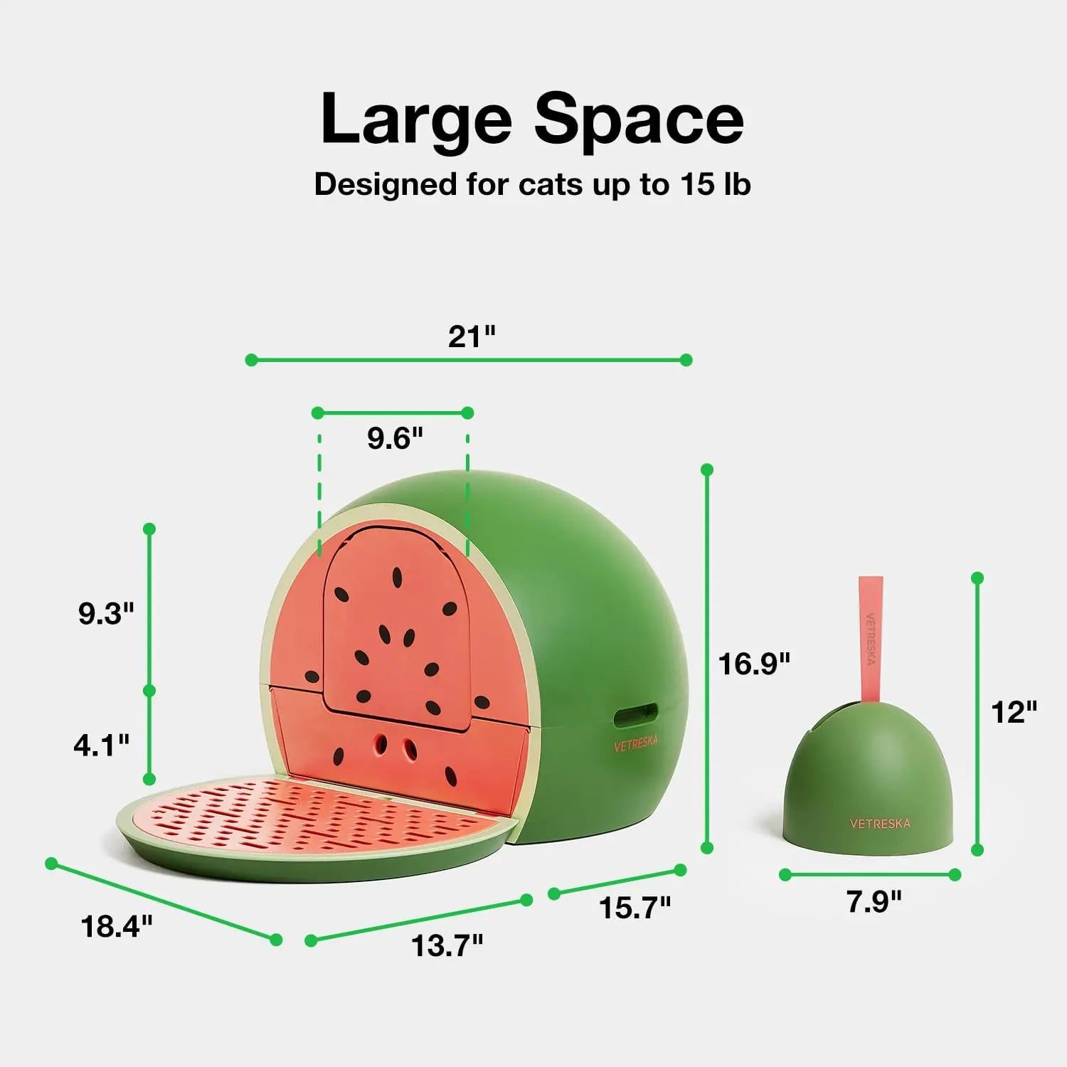 Vetreska Watermelon-Styled Odor-Controlling Kitty Litter Box with Lid and Scoop Set for Feline Companions