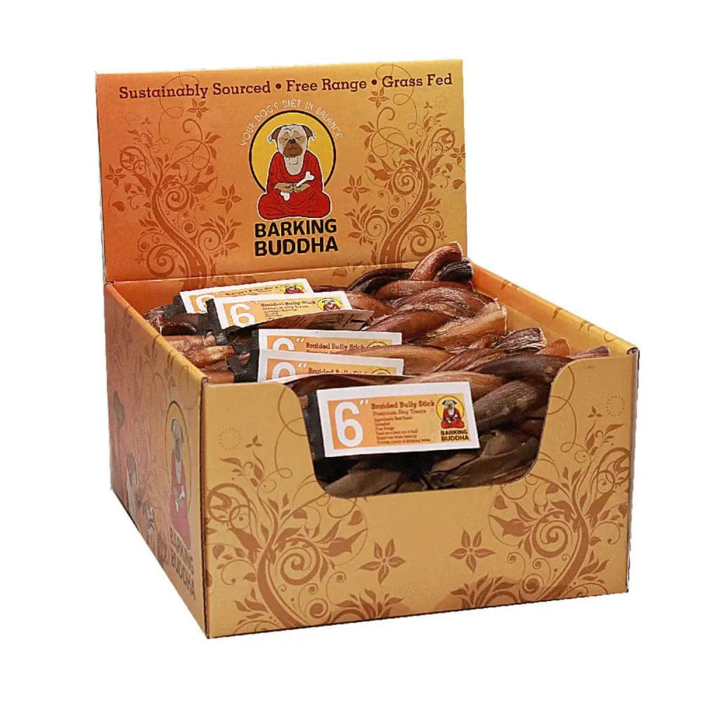 Barking Buddha 6-Inch Braided Bully Sticks - Pack of 30 for Medium to Large Dogs