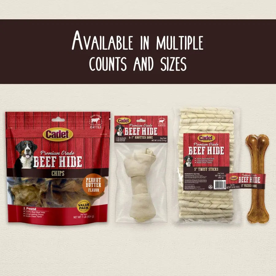 Cadet Premium Quality Beef Hide Chew Chips for Dogs - 1 Pound Bag of Delicious Canine Treats