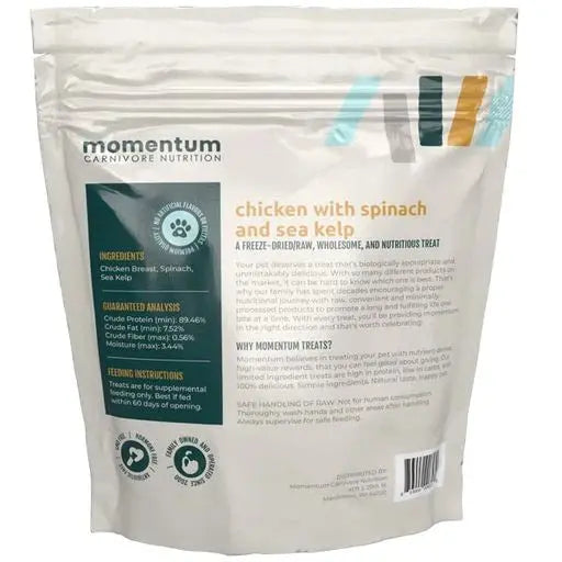 Momentum Carnivore Nutrition 3oz Freeze-Dried All-Natural Chicken, Spinach & Sea Kelp Dog Treats