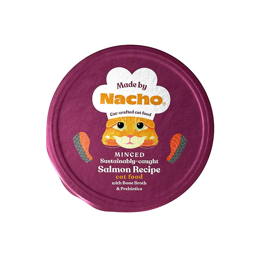 Made By Nacho High - Quality Sustainably - Caught Salmon Wet Cat Food with Bone Broth and Prebiotics, Pack of 10, 2.5 oz Each