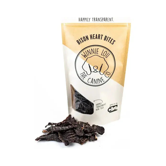Winnie Lou Premium Grass - Fed Bison Heart Bites as Delicious Dog Treats, 4.8 oz