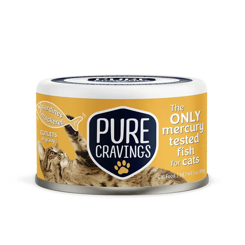 Pure Cravings - An Innovative New Brand of Wet Cat Food Featuring Wild Sardines and Mackerel Cutlets in Gravy