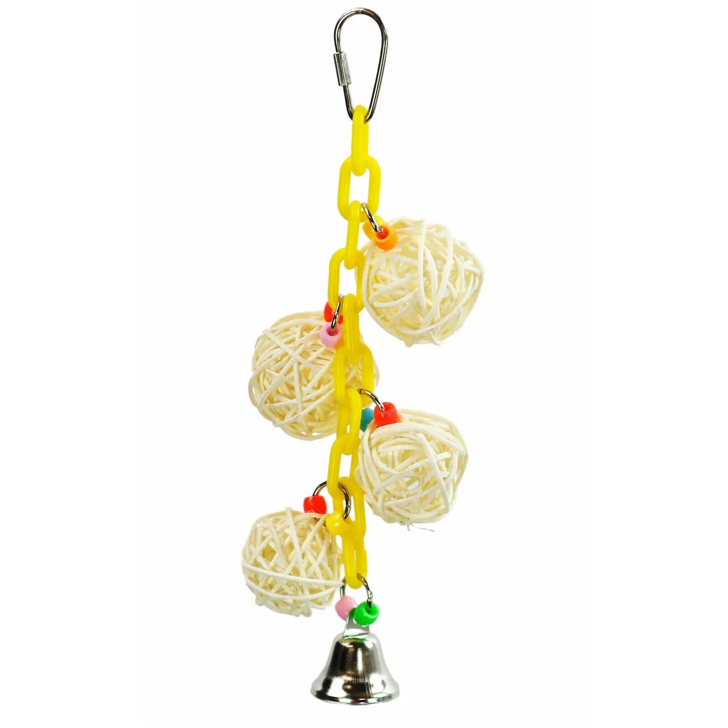 A & E Bird Toy: Four Vine Balls on Chain with Bell for Mental & Physical Stimulation