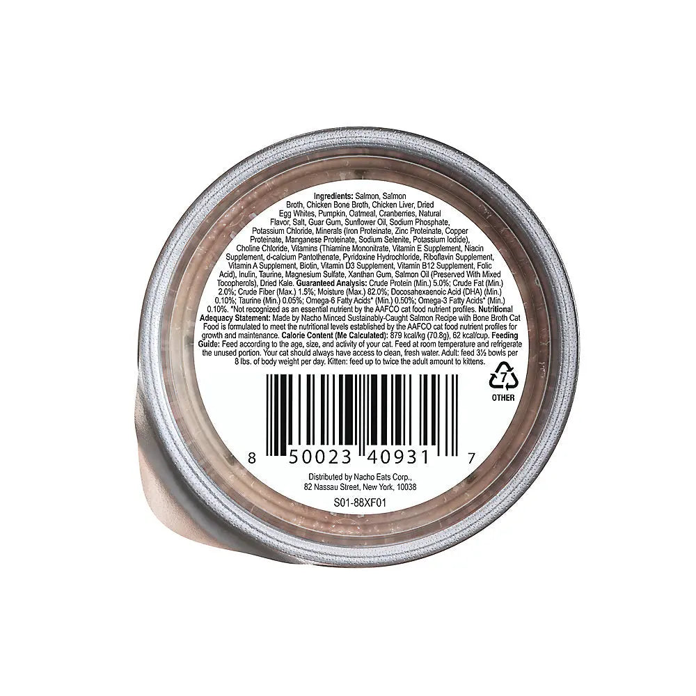 Made By Nacho High - Quality Sustainably - Caught Salmon Wet Cat Food with Bone Broth and Prebiotics, Pack of 10, 2.5 oz Each