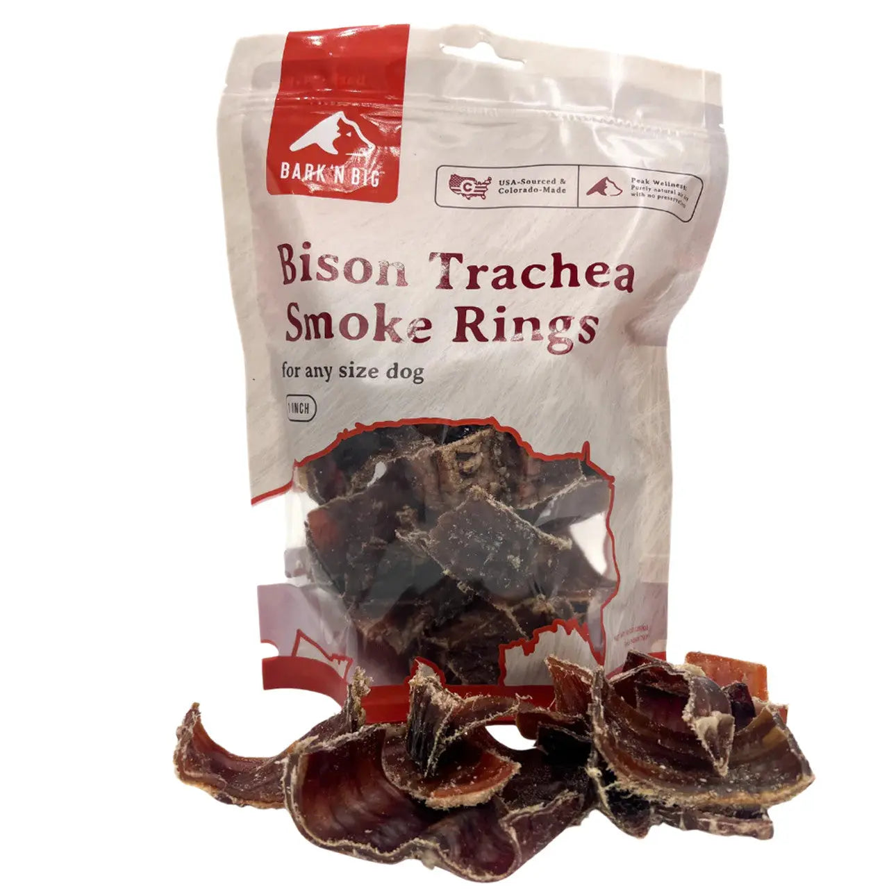 BarkNBig 10oz All - Natural Smoked Bison Trachea Rings for Dogs