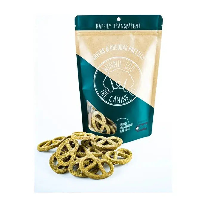 Winnie Lou Premium Greens and Cheddar Flavored Pretzel - Style Dog Treats, 4 - ounce Package