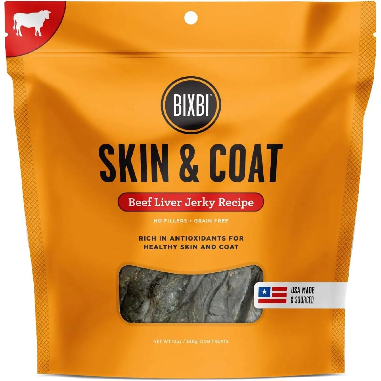 BIXBI Premium Grass - Fed Beef Jerky Dog Treats for Healthy Skin & Coat