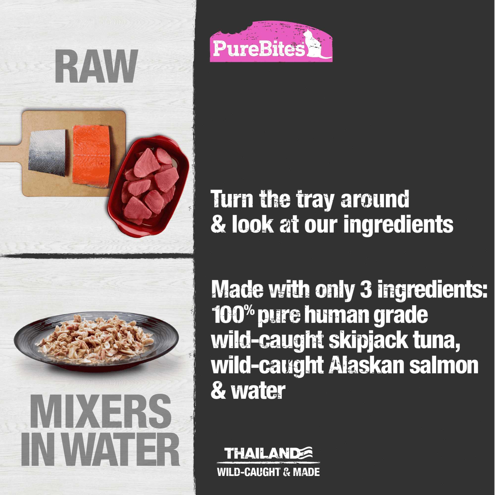 PureBites Mixers: Premium Wild Skipjack Tuna & Alaskan Salmon in Water Cat Food