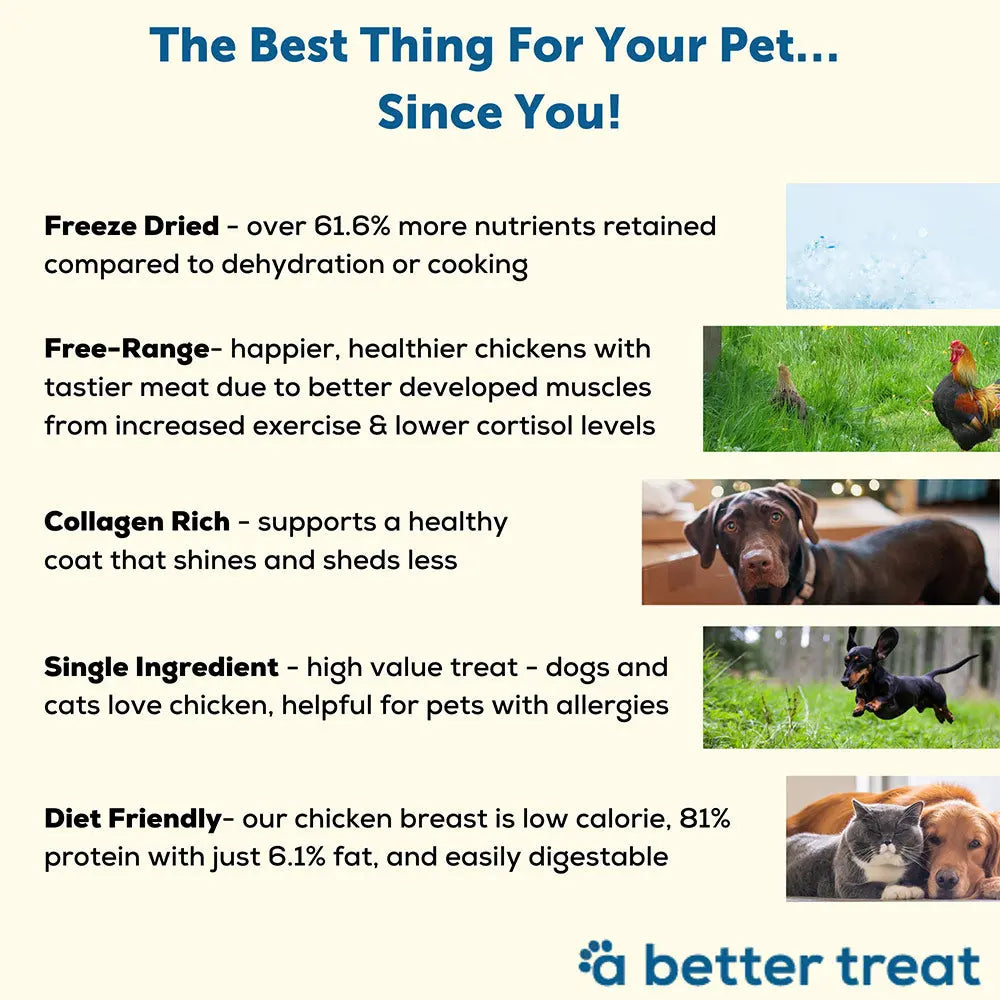 Premium Freeze - Dried Dog and Cat Treats Made from 100% Free - Range Chicken Breast, 3 oz